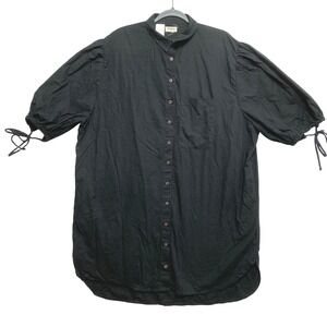 World Market Tunic Shirt Dress One Size Black Cotton Puff Sleeve Button Down